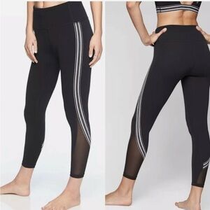 ATHLETA Side Stripe Salutation 7/8 Black Legging Mesh Accent